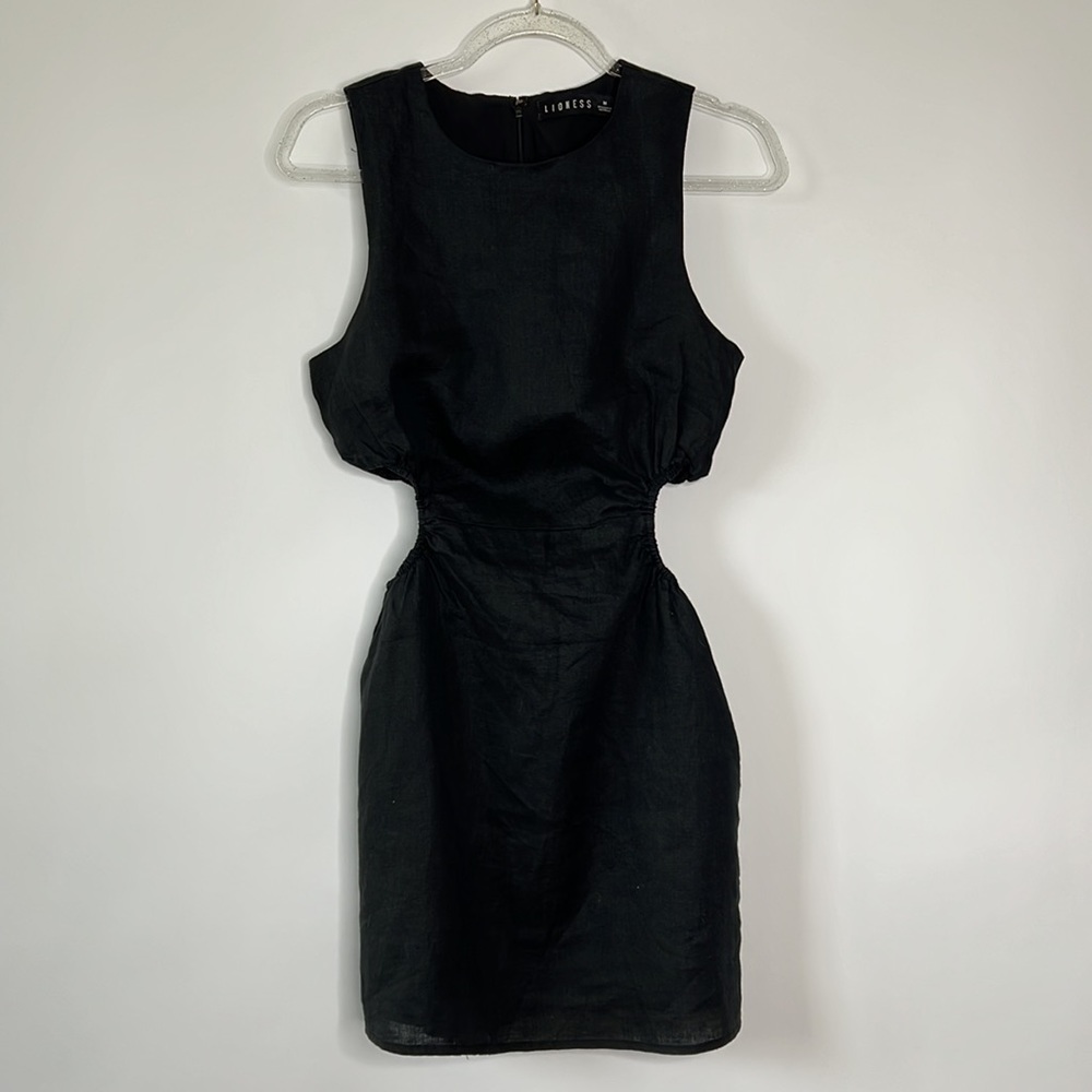 LIONESS Black Linen Mini Dress Sz Medium - Picture 3 of 12